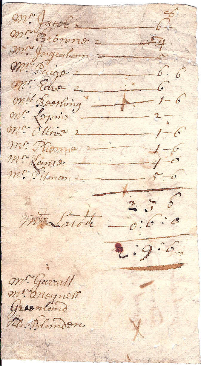 Local tax assessment for St Mary Breadman parish, almost certainly referring to Edward Jacob, who is assessed first at 6/- (Jacob MSS)
