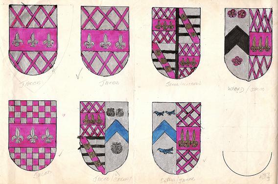 Arms, with variations, of he Jacob family of Laxfield; painted by Trevor Walker Jacob